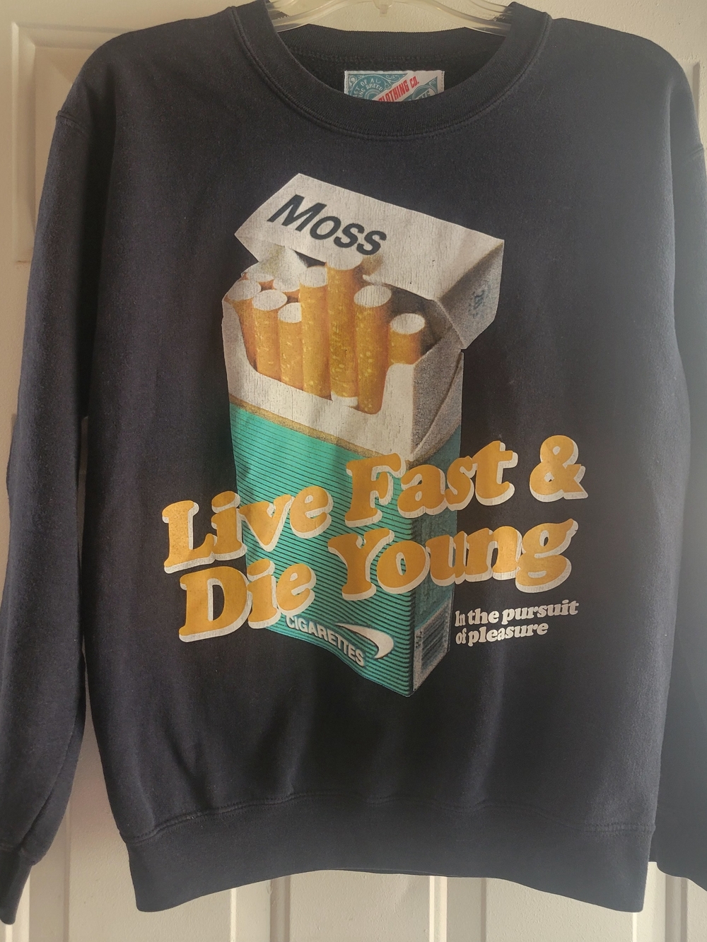 Rare Vintage 90s Moss Clothing Co Live Fast & Die Young Cigarette Sweatshirt